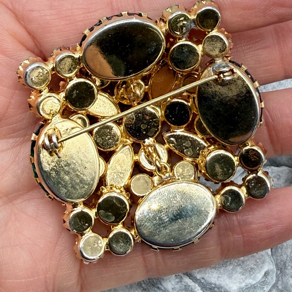 Vintage Juliana Style Green AB Rhinestone Dome Brooch Statement Piece D&E Look - Picture 10 of 17